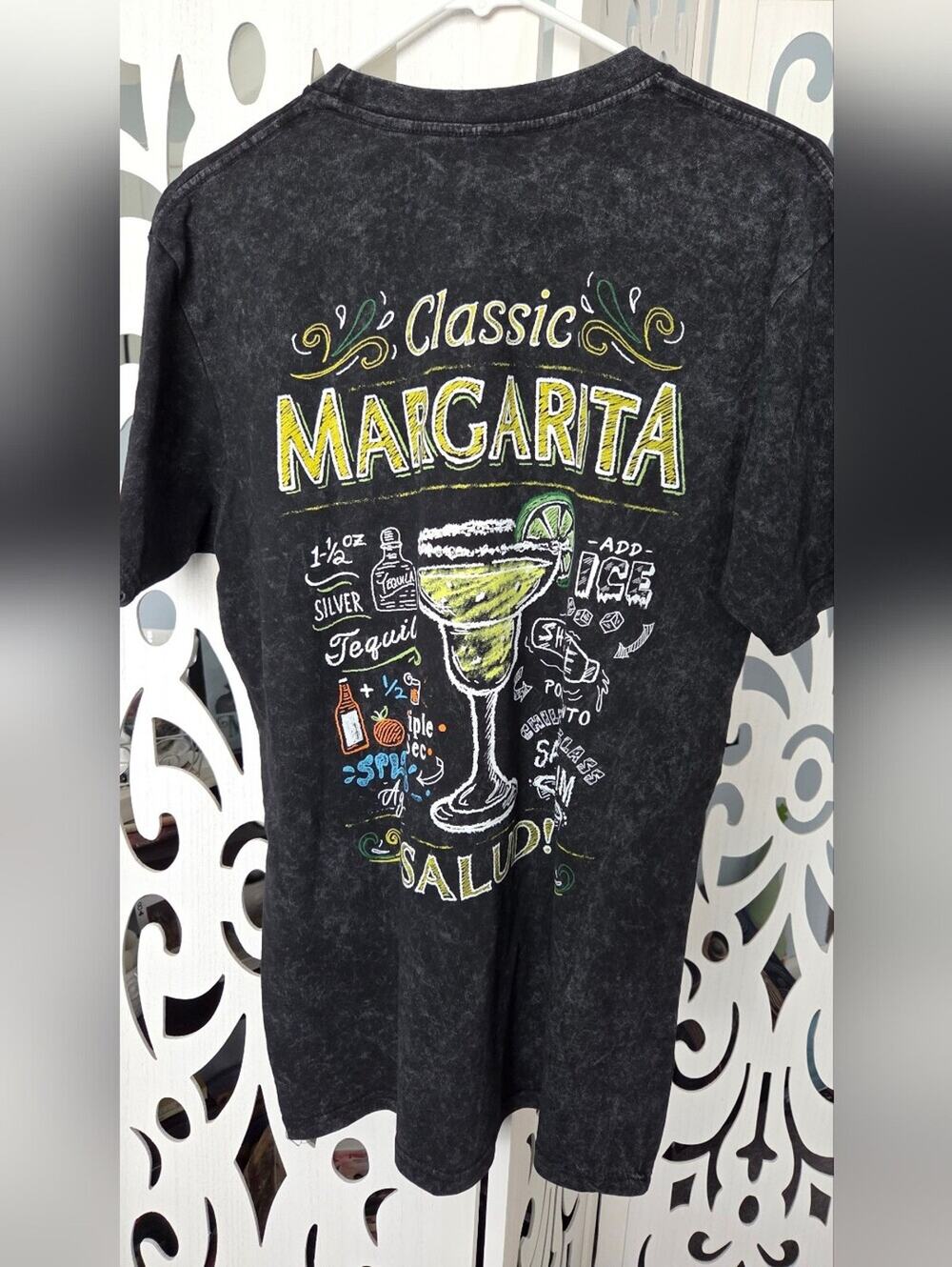 Classic Margarita Recipe Mineral Wash Graphic T-Shirt Men's Medium Gray Cotton
